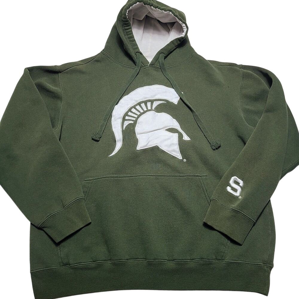 Vintage E5 Michigan State Spartans Sweatshirt Adult Small Green Hoodie MSU Faded
